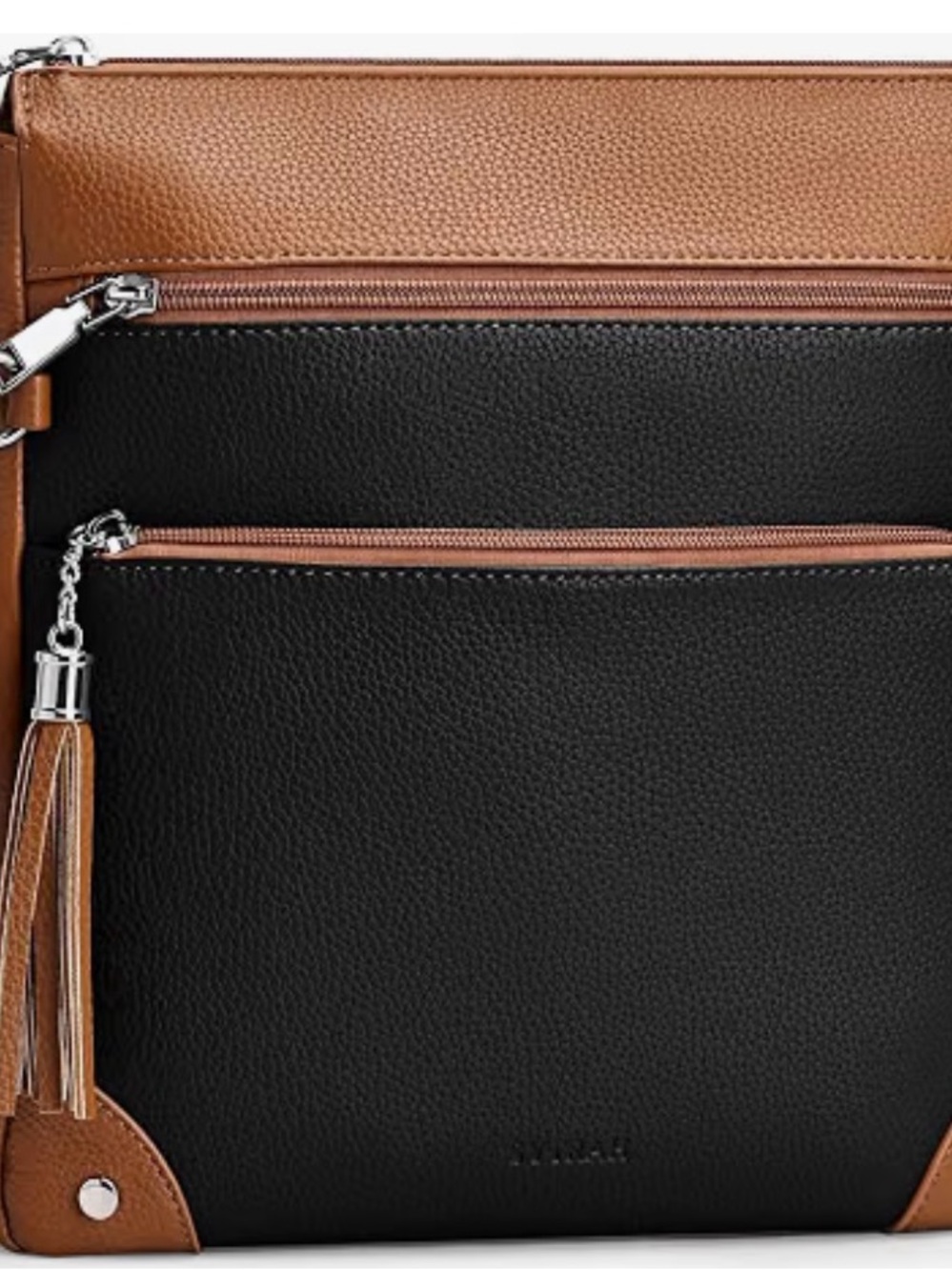 New Two-Tone Black and Brown Women’s Anti-Theft Crossbody Bag with Tassel